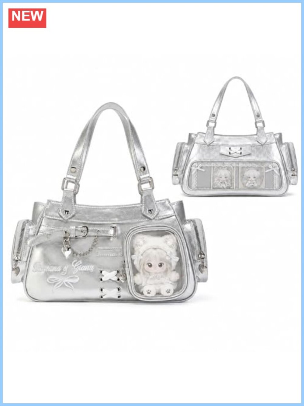 Ita Bag Crossbody Tote with 4 Display Compartments Metallic Fabric